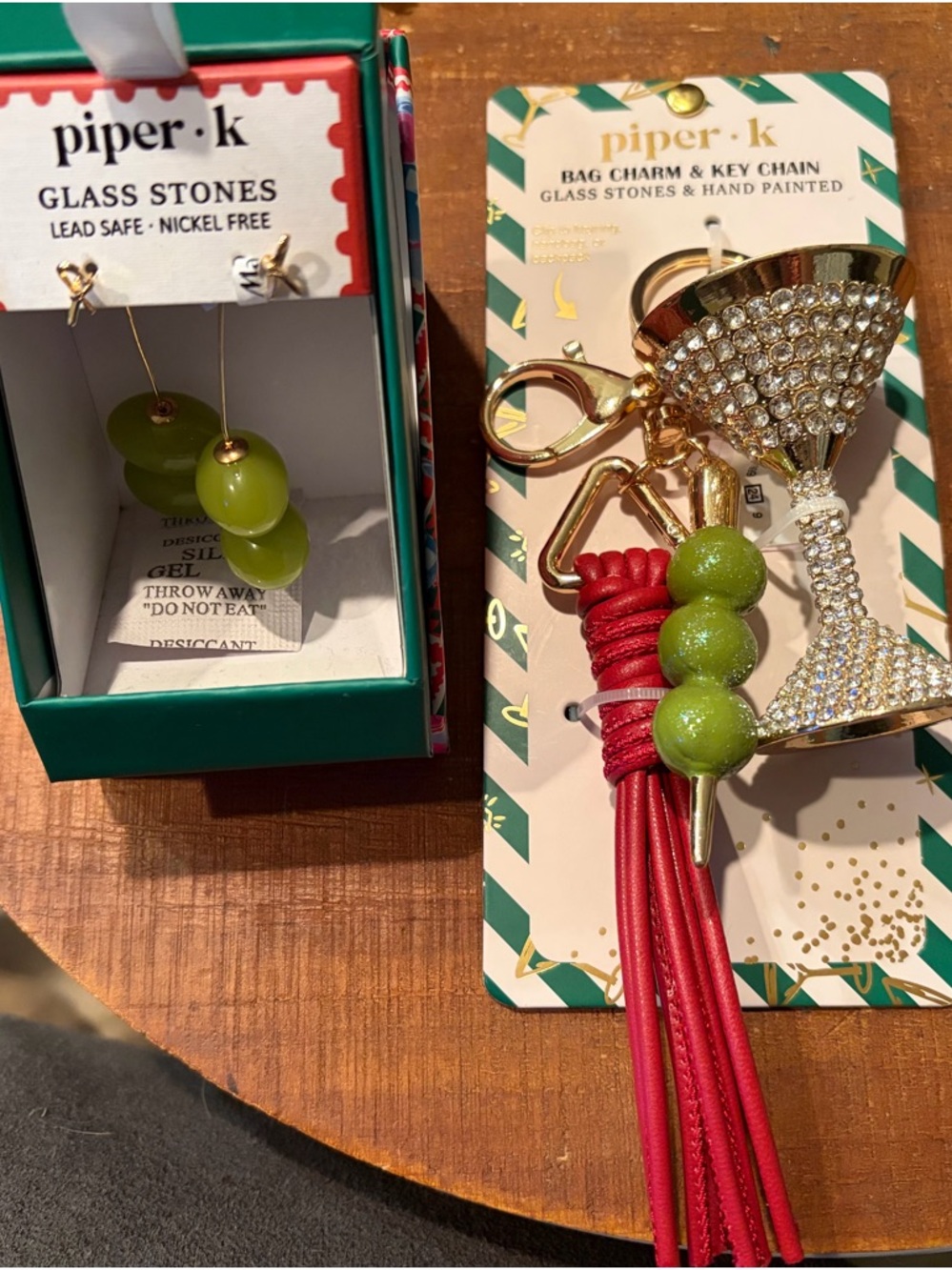 Piper K martini bag charm and matching earrings